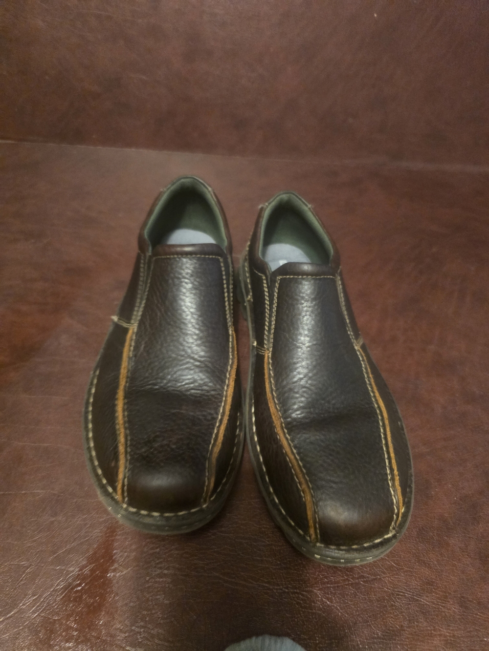 Clarks Men's Dark Brown Leather Slip-On Loafers with Tan Accents